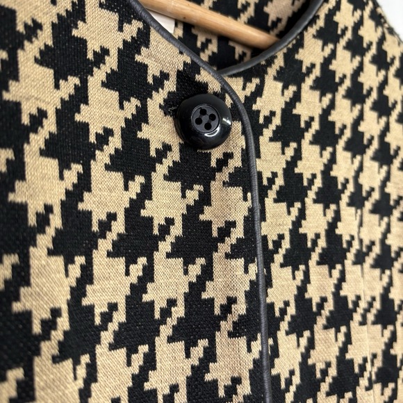Susan Graver Womens Blazer Jacket Large Beige Black Houndstooth Button Mature - Picture 3 of 10